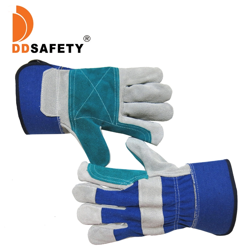 En388 Green Cow Split Leather Gloves Working Safety Gloves