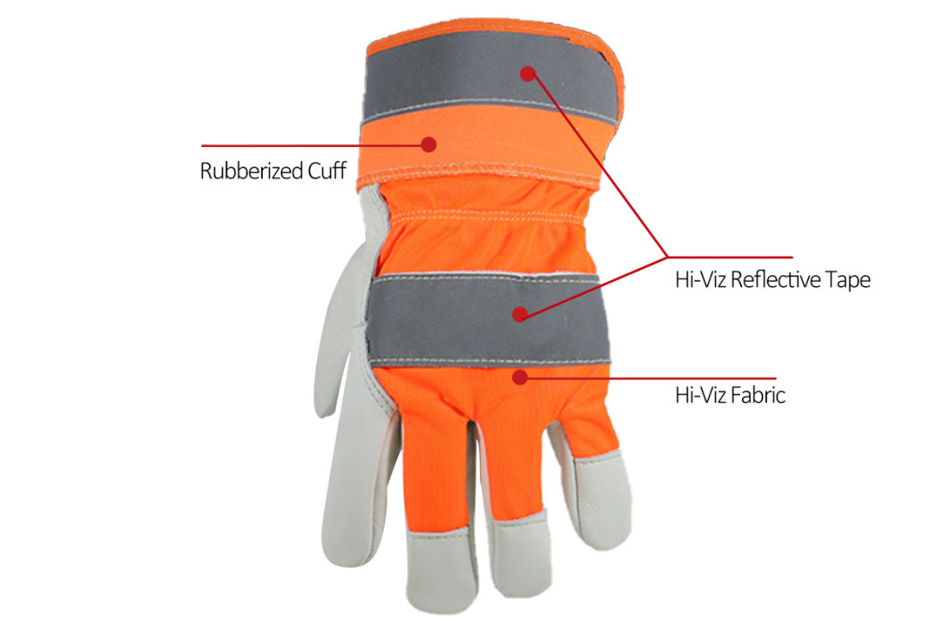 Hi-Vis Fabric Hand Back White Cow Grain Leather Palm Leather Work Gloves