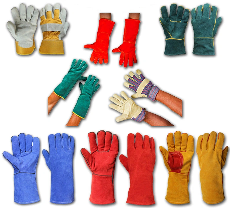 Multi-Colored Cow Split Leather Construction Gloves Leather Welding Safety Gloves