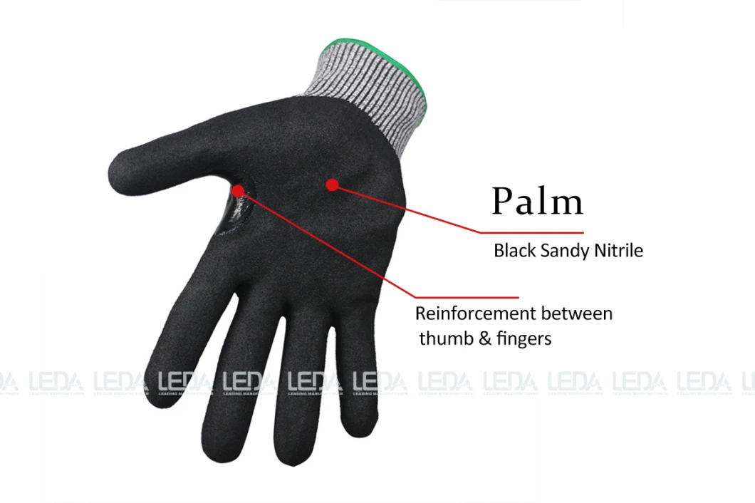 Tearing Resistant Sandy Nitrile Coated Palm Cut Level D CE Certificated Hand Protection Gloves