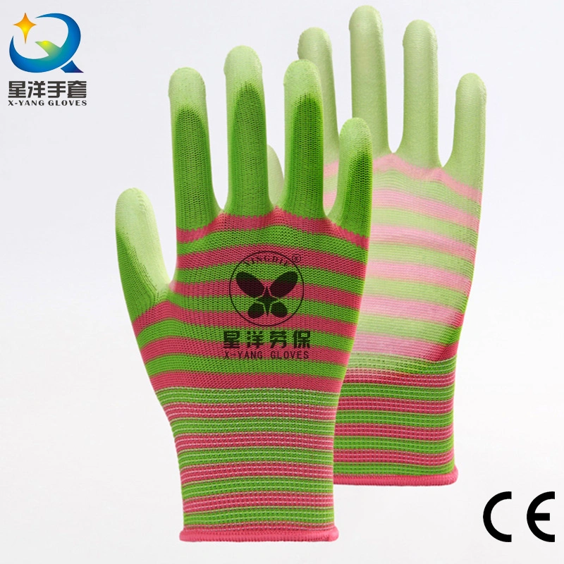 En388 4131X 13G Polyester Liner with PU Coated Safety Anti-Static Gardening Gloves with CE Certificated