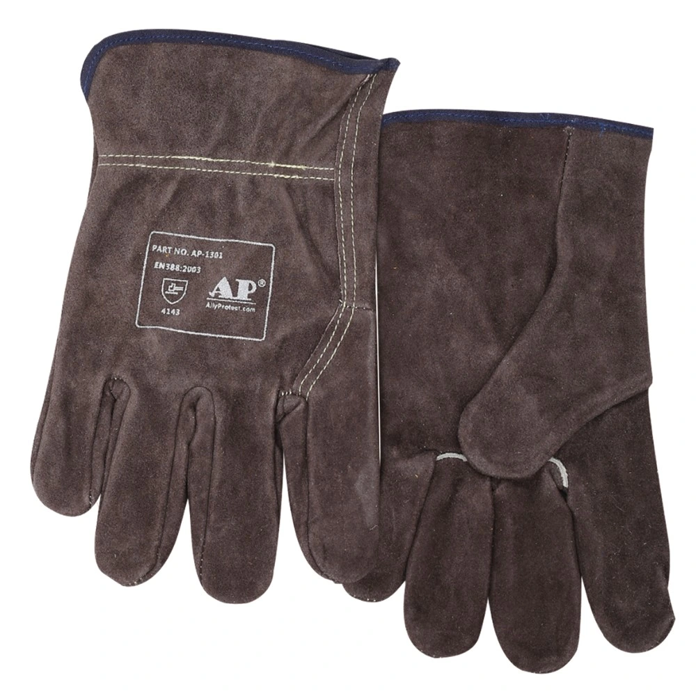 Brown Leather Working Gloves with CE Certificate Against Abration and Sparks and Heat