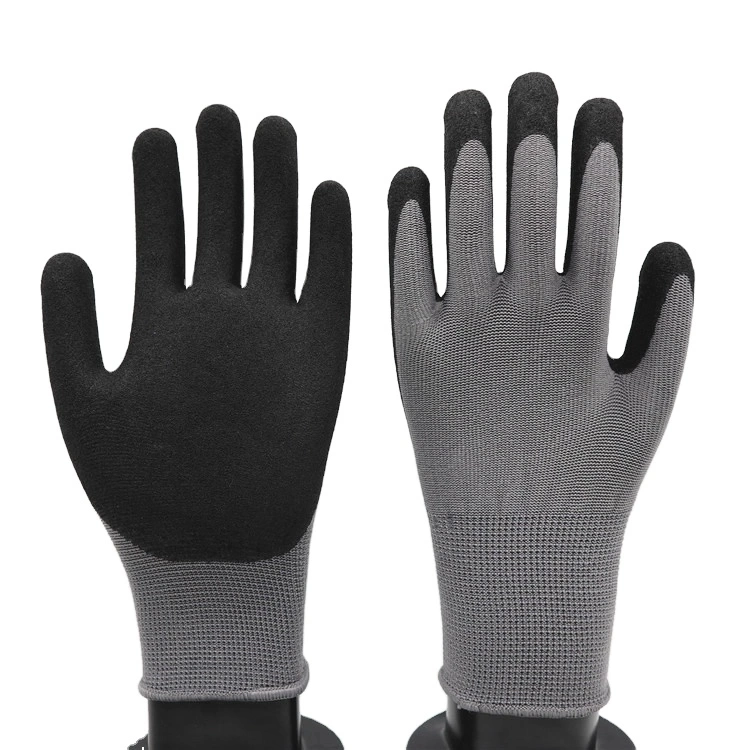 Sandy Nitrile Coated Gloves Factory Direct Sale Grey Polyester Nitrile Coated Frosted
