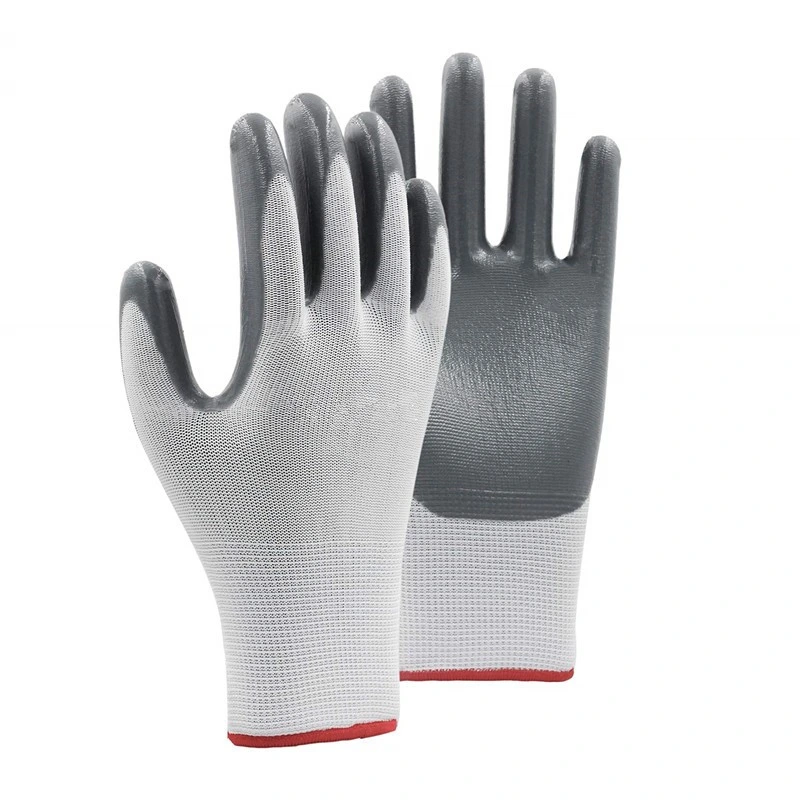 13G Nitrile Coated Gloves, Plain Coated, Half Coated Nitrile Glove, with Good Quality and Competitive Price