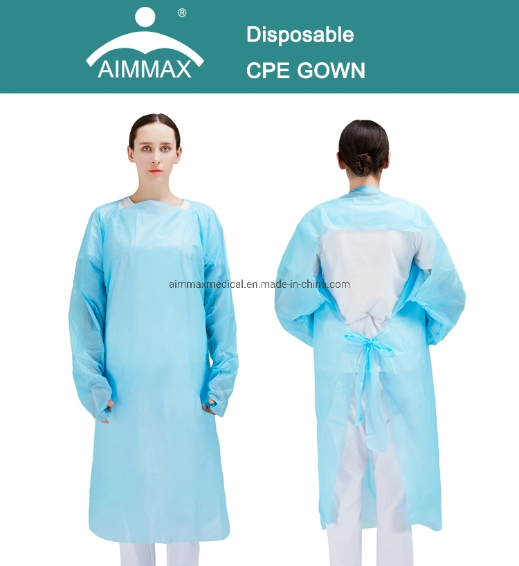 Blue Color Waterproof CPE Gown Professional Disposable CPE Gown