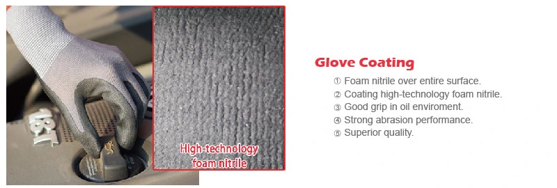 Nylon Spandex Microfine Foam Nitrile Coated Gloves Work Safety