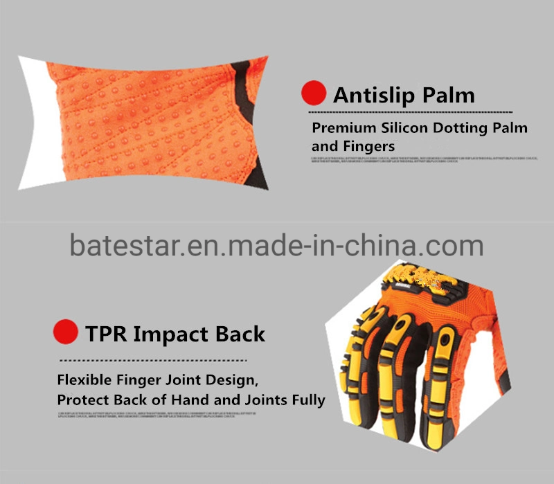 High Performance Mechanic Oilfield Heavy Duty Gloves TPR Impact Resistant Leather Palm Safety Work Gloves