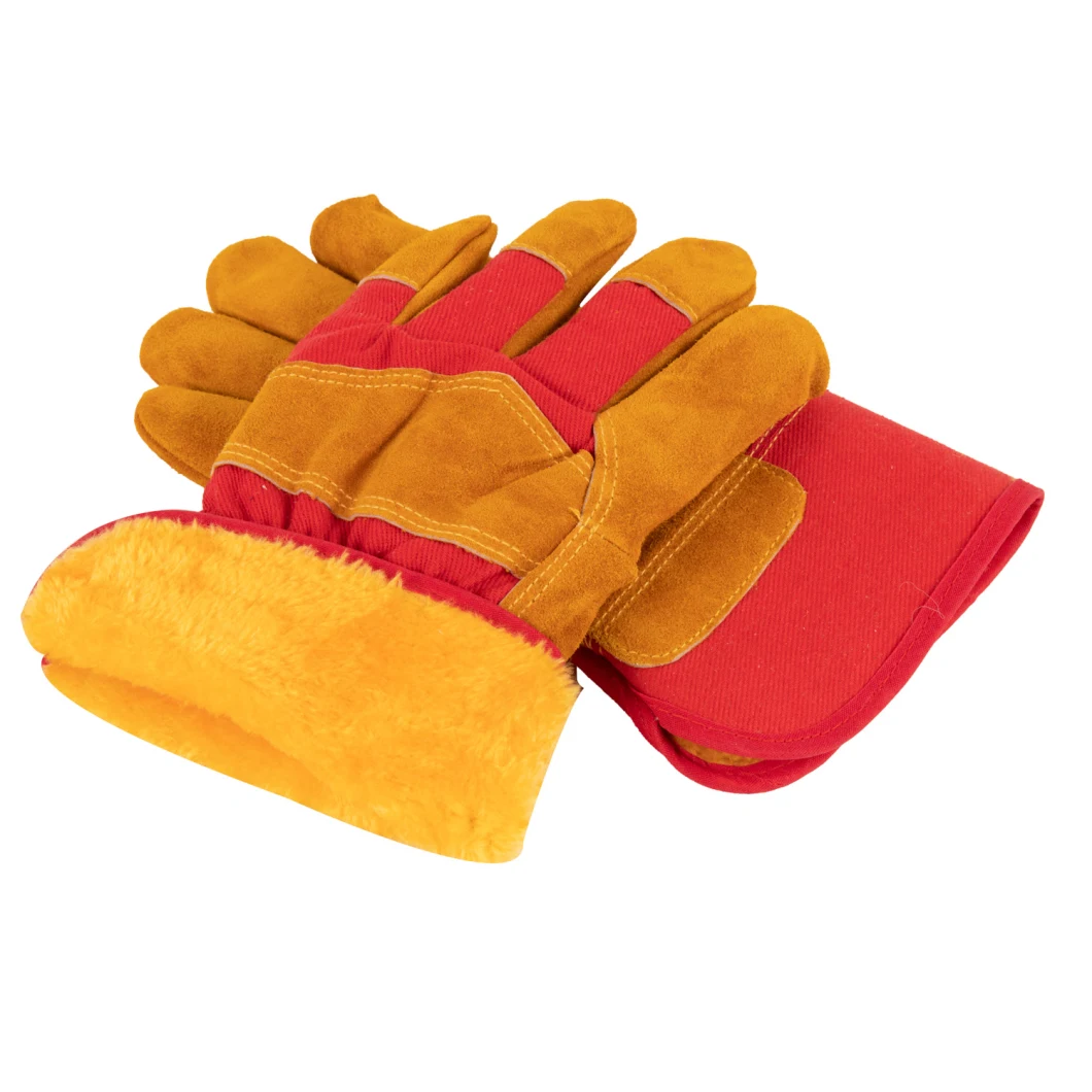Premium Golden Color Cow Split Leather Work Glove with Unlined or Acrylic Lined