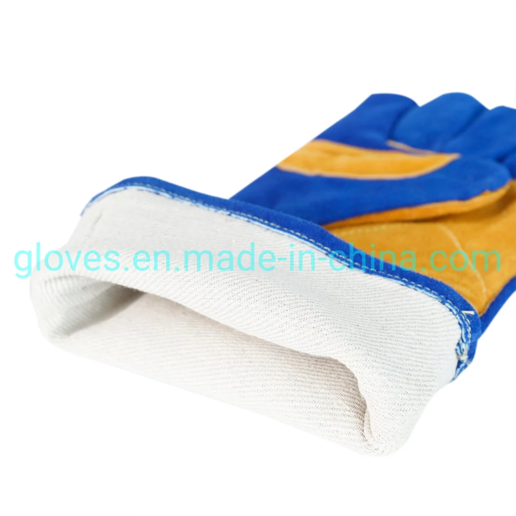 Double Palm Blue Cow Split Welding Leather Safety Work Gloves
