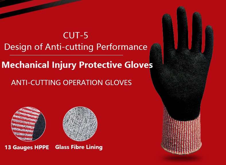 PPE Working Gloves Coated with Nitrile Butadiene Rubber Gloves Work Gloves