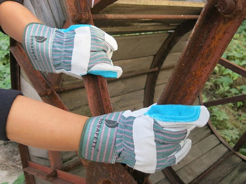 En388 Green Cow Split Leather Gloves Working Safety Gloves
