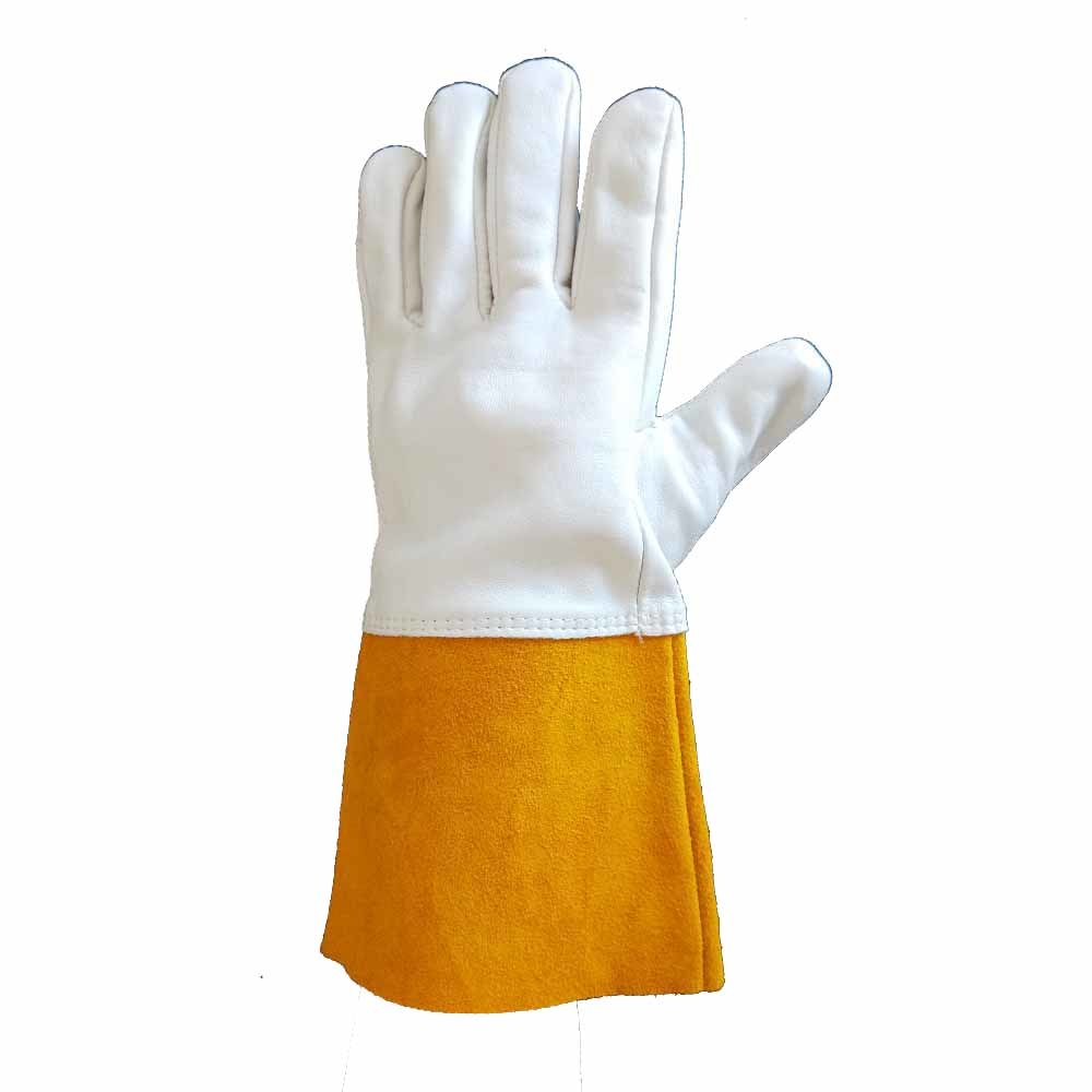 China Yellow Cuff Safety Gloves Cow Split Leather Premium Welding Gloves