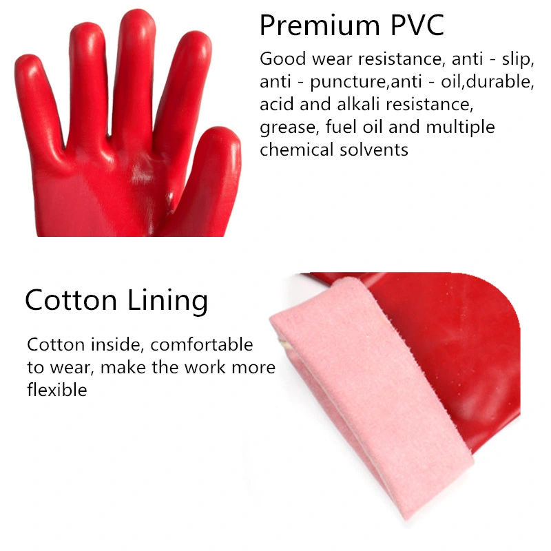 Wearable Cotton Lined Gauntlet PVC (polyvinyl chloride) Industrial Gloves for Fishing Industry