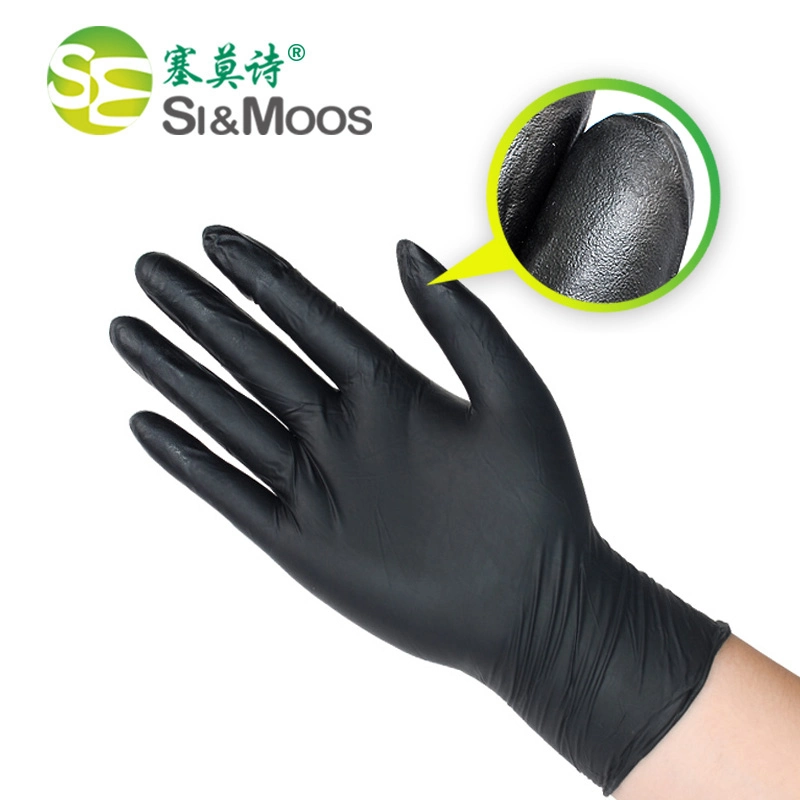Simoos Disposable Powder Free Latex and Allergy Free Non Sterile Exam Black Nitrile Gloves
