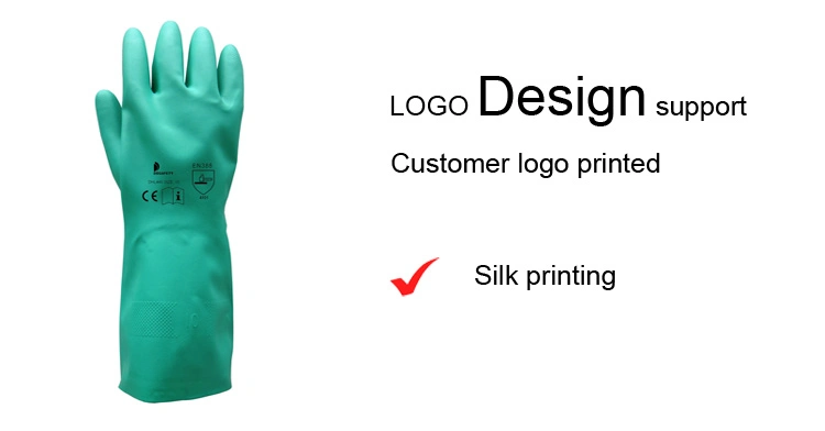 Long Cuff Green Nitrile Hand Gloves for Chemical Industry En388 En420 En374-2 4101