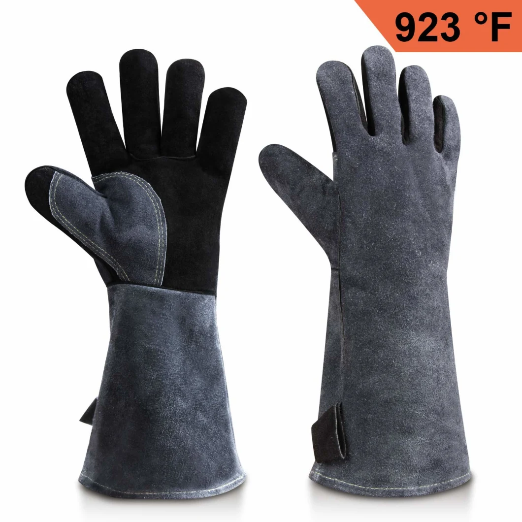 Custom Heat Resistant Leather Welding Gloves with Long Sleeve and Insulated Cotton Lining Outdoor Winter Autumn