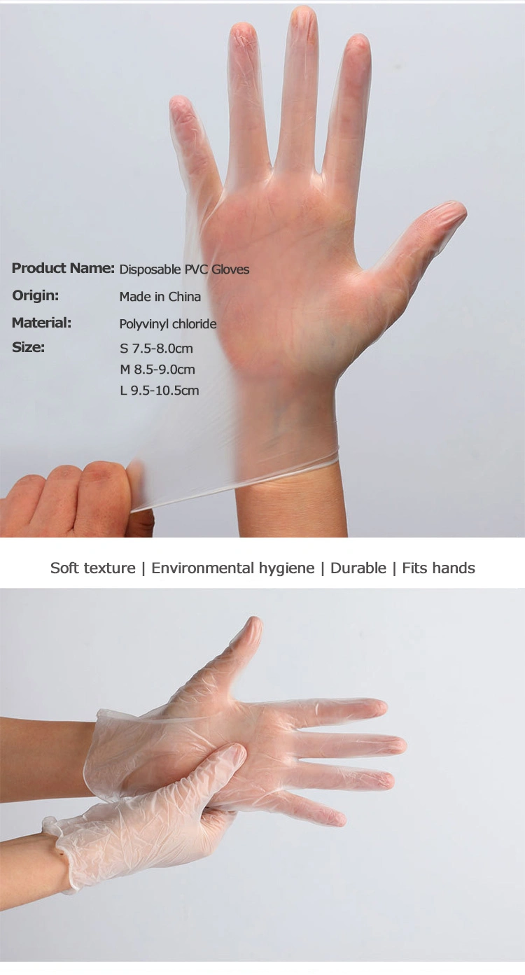 PVC Gloves 100 PCS/Box Disposable Examination Vinyl Powder Free PVC Gloves Disposable Transparent