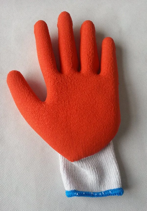 Seamless Polyester/Cotton Knit Crinkle Latex Coated Gloves Safety Work Hand Protection
