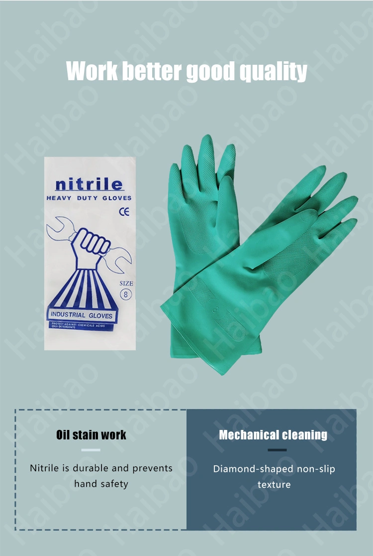 15mil Wholesale Green Heavy Duty Oil Industry Nitrile Rubber Gloves Brazil Importer CE 4101 En374-2