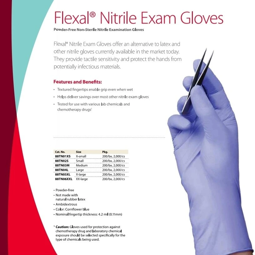 Cardinal 200 Flexal Nitrile Exam Gloves Powder Free Non Sterile Nitrile