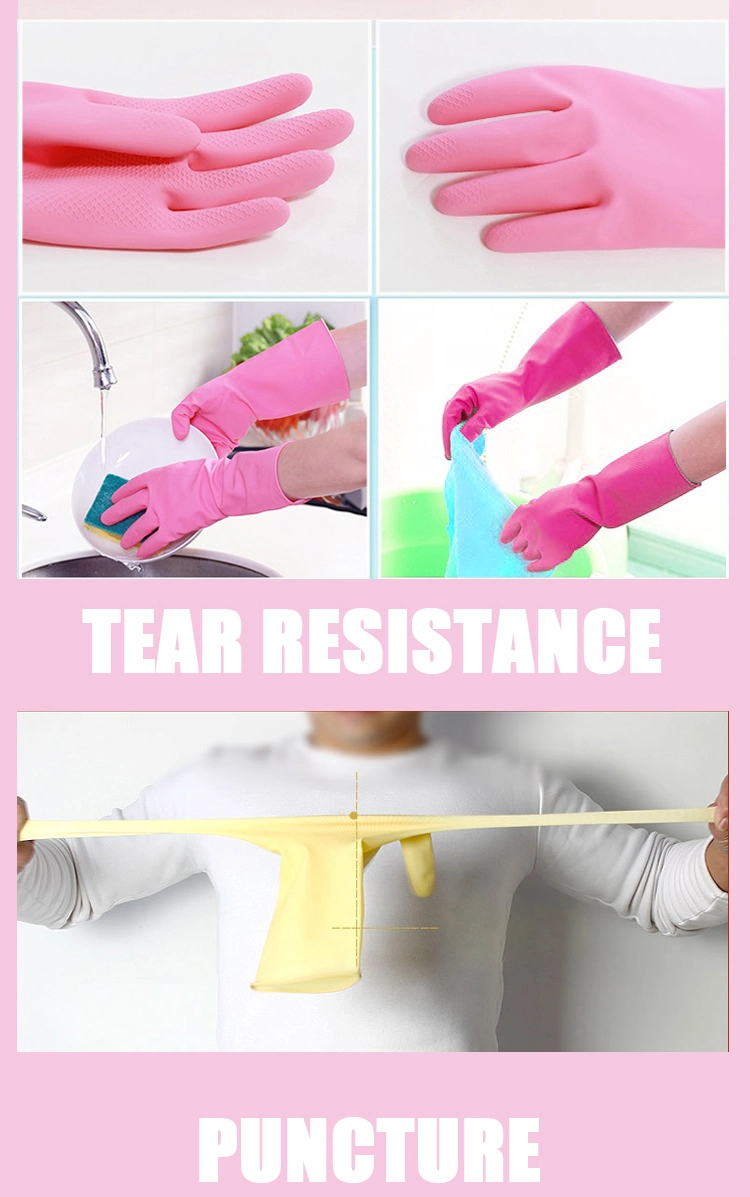 30cm Pink Spray Flock Lined Latex Household Gloves