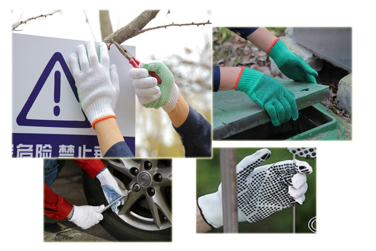 Roping PVC Dotted Cotton Knitted Garden Hand Safety Work Working Gloves, Cotton Plastic Gloves