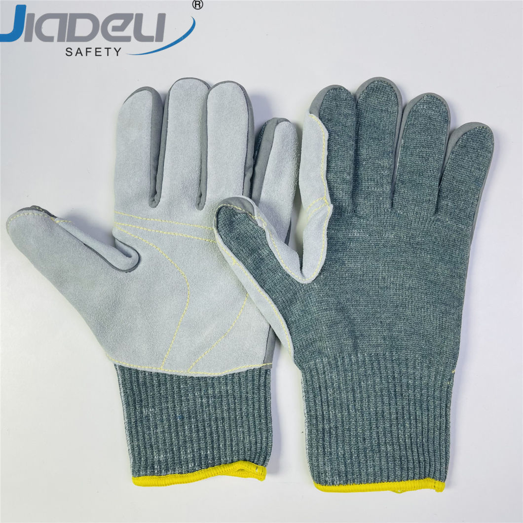 Construction Leather Work Gloves Men Enpoint Puncture Cut Resistant Cow Split Leather Labor Working Safety Glove