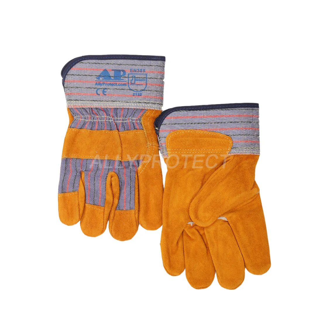 Gold Thick Leather Gloves with CE Certificate Against Abration and Puncture for Heavey Duty Working