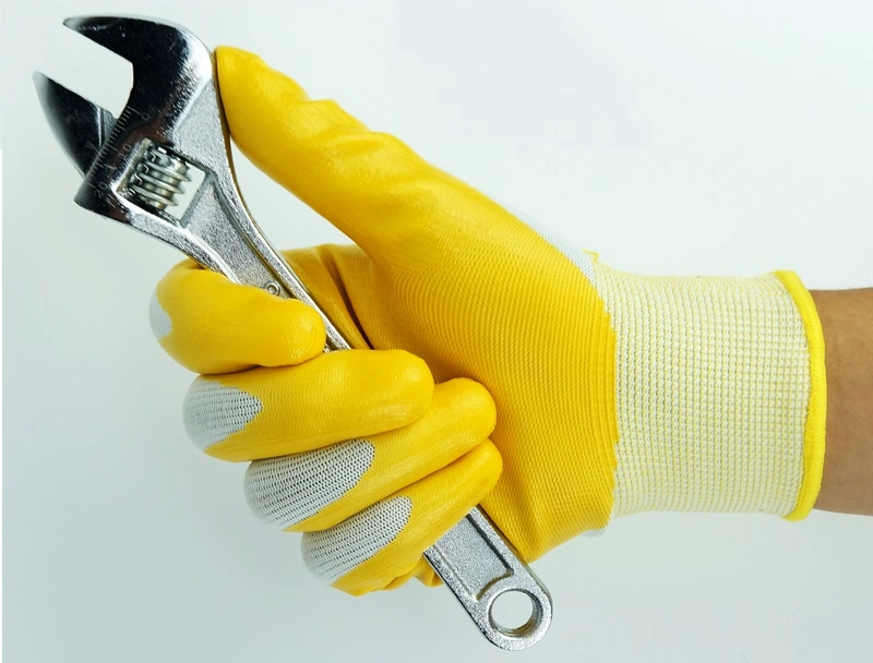 Garden Gloves Yellow Nitrile Coated Gloves with Polyester Liner Puncture Resistant Safety Gloves