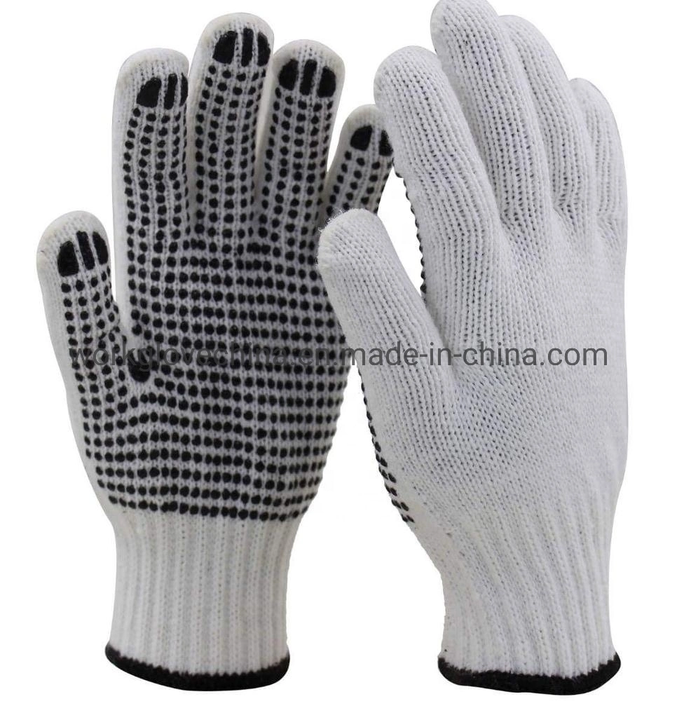 Polyester Cotton Knit Safety Gloves Protection Grip Work Gloves with Black PVC Dots for Painter Mechanic Industrial Warehouse Gardening
