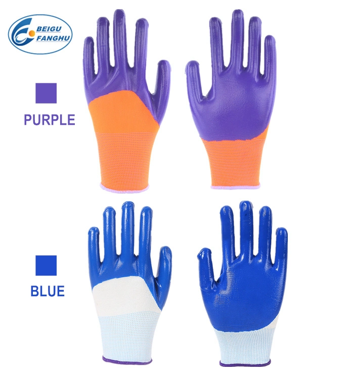Household Safety Nylon Gloves, Hand Protective Nitrile Coated Durable Work Gloves