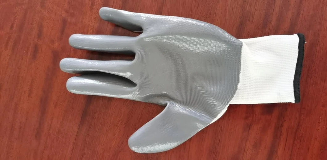 100% Polyester Liner Coated Smooth Nitrile Work Gloves for Engineer