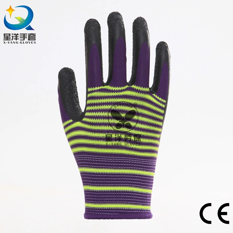Industrial13G Polyester Liner with Crinkle Latex Coated Safety Anti-Scratch Medium Gloves with CE Certificated