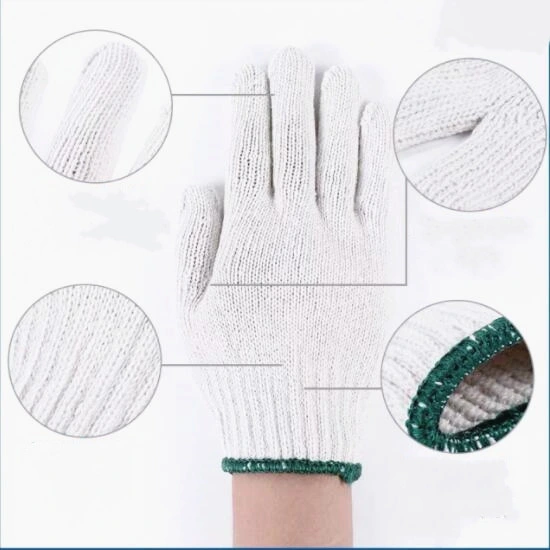 Bleached White Cotton Knitted Working Gloves Construction Gloves