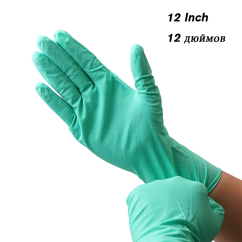 Nitrile Gloves Waterproof Gmg Green Yellow 12 Inches Safety Work Gloves Nitrile Mechanics Gloves