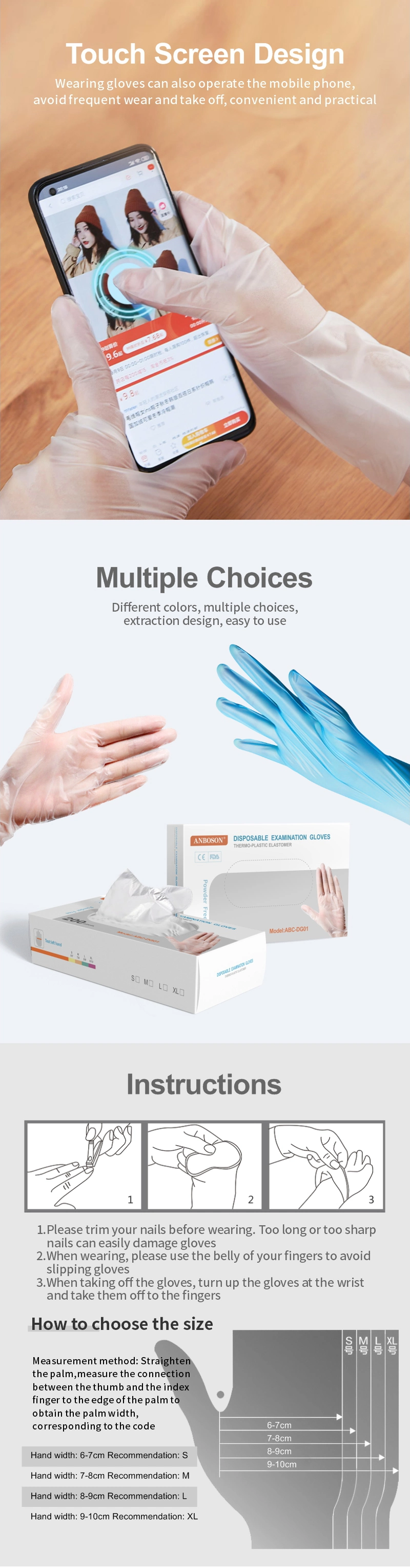 Exam Hand Gloves Examination Use Clean Hands Disposable TPE Gloves