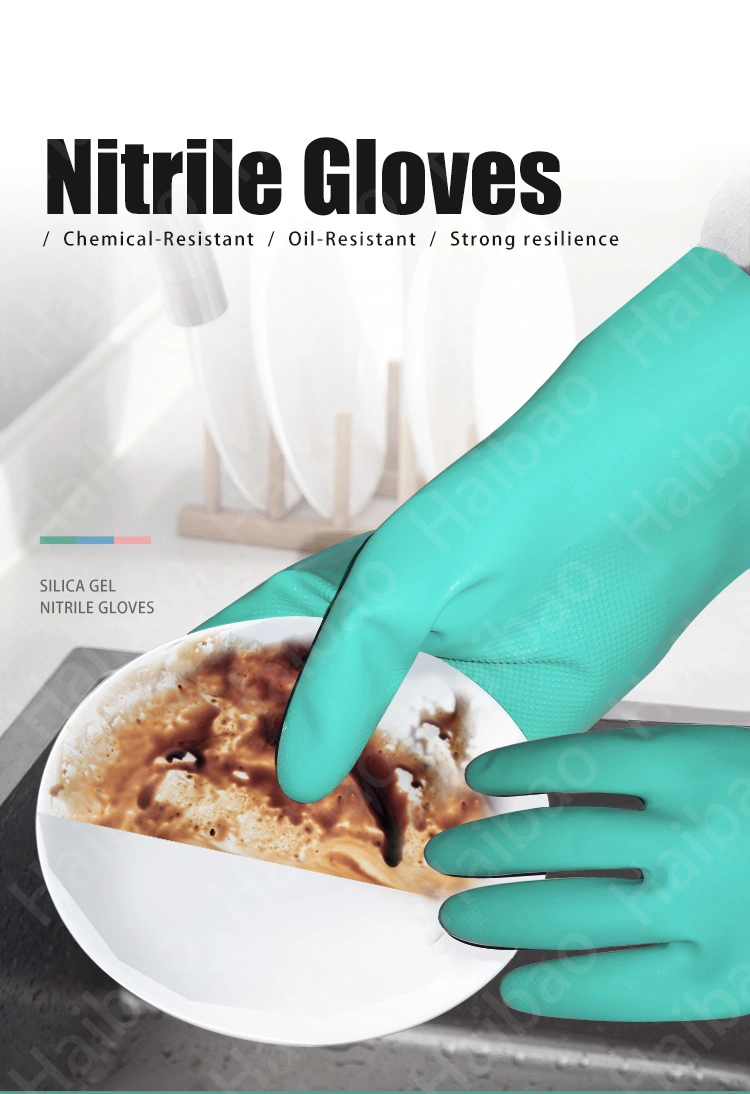 15mil Wholesale Green Heavy Duty Oil Industry Nitrile Rubber Gloves Brazil Importer CE 4101 En374-2