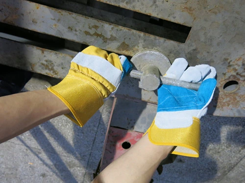 Reinforced Blue Fur Leather Gloves Wooding Gloves