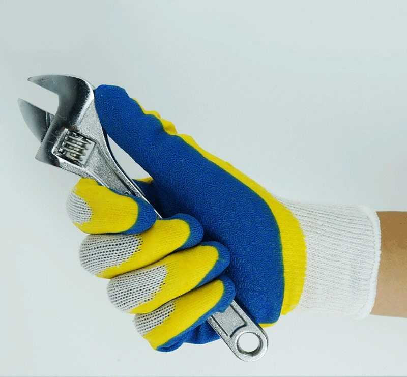 Colorful Wrinkle Latex Coated White Polyester Shell Safety Gloves Mechanic Gloves