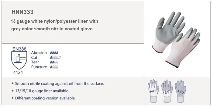 Grey Nitrile Coated Gloves with 13G White Nylon Liner