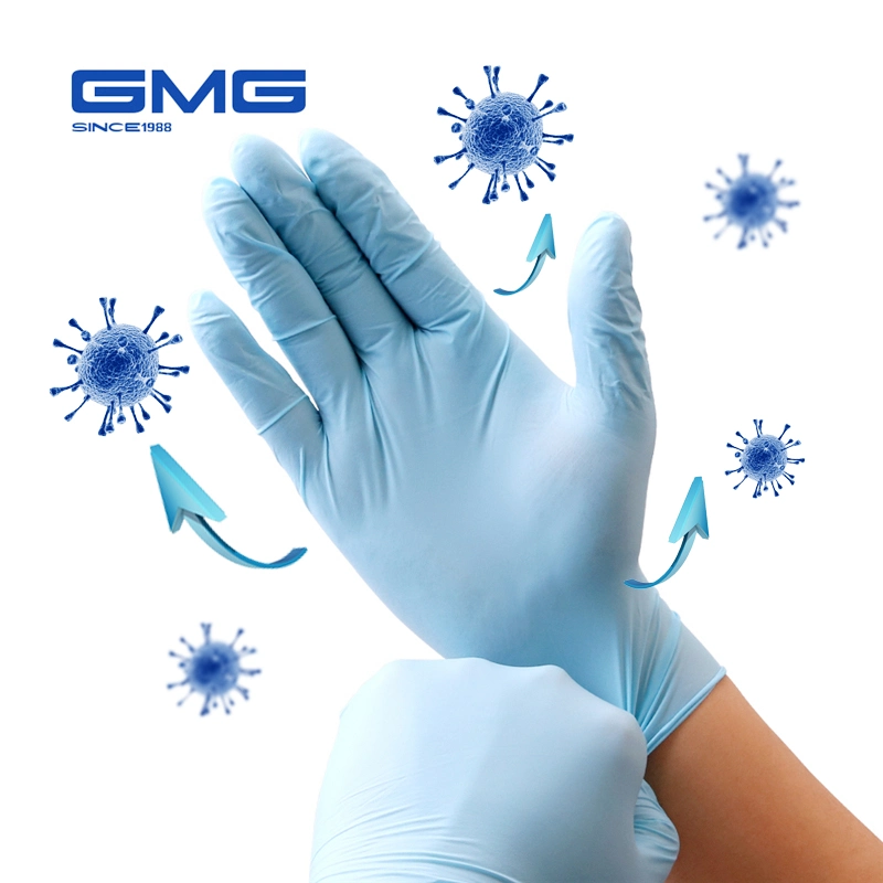 Nitrile Gloves Gmg Blue Food Grade Waterproof Allergy Free Disposable Work Safety Gloves Mechanic Laboratory Gloves
