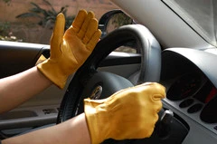 Yellow Cow Grain Leather Driver Gloves