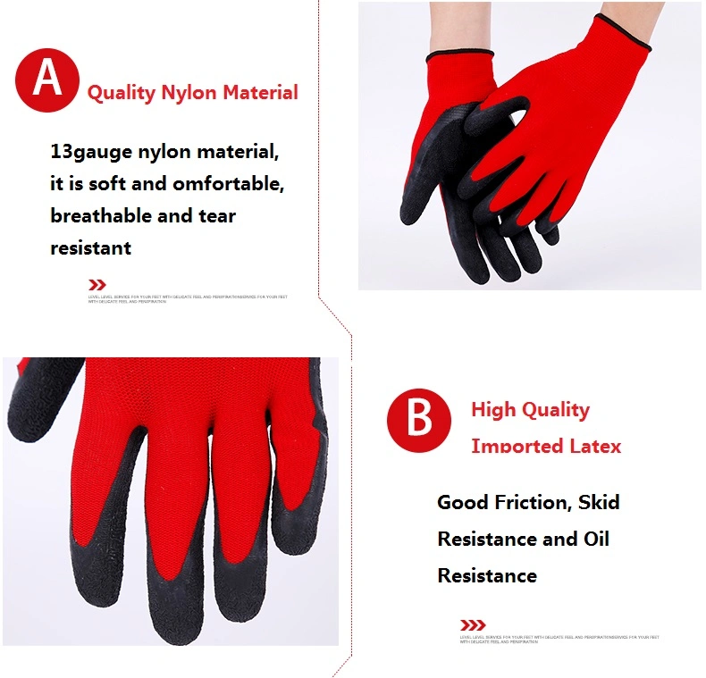 En388 Latex Wrinkled Coated Safety Work Gloves for Gardening Household