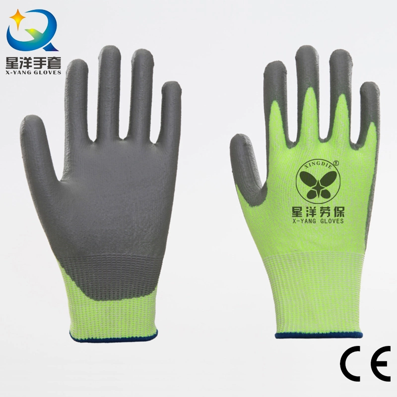 Hppe Super Cut Anti Abrasion Palm PU Coated Safety Industrial Work Gloves with CE Certificate