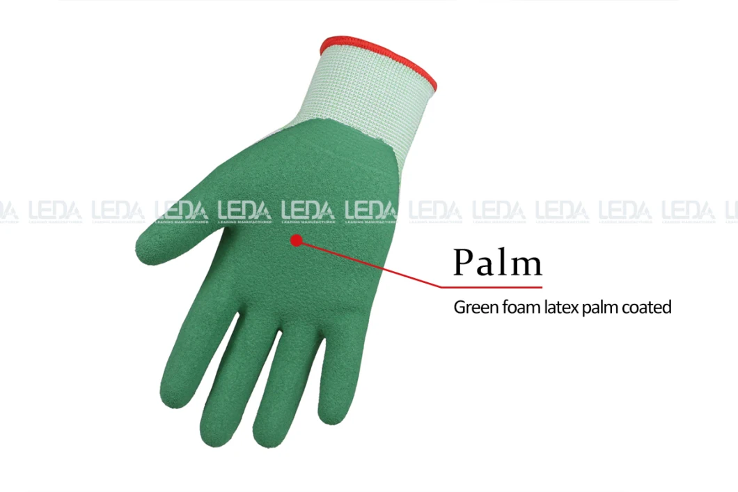 Green Foam Latex Coating 13G Polyester Shell Safety Working Gloves