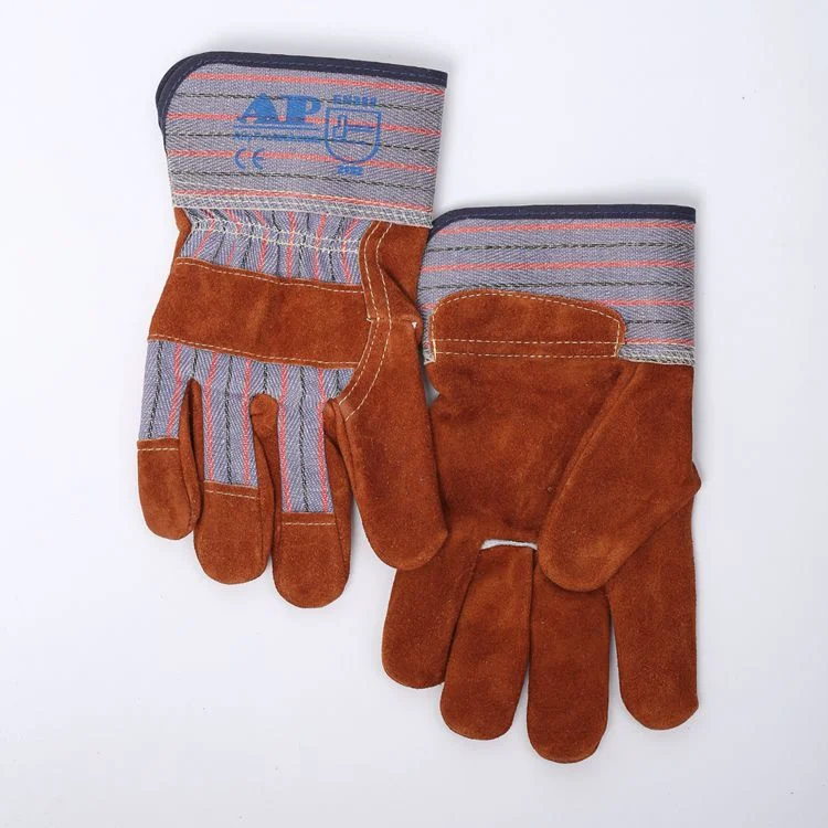 Coffee Thick Leather Working Gloves for Heavy Duty with CE Certificate Against Puncture