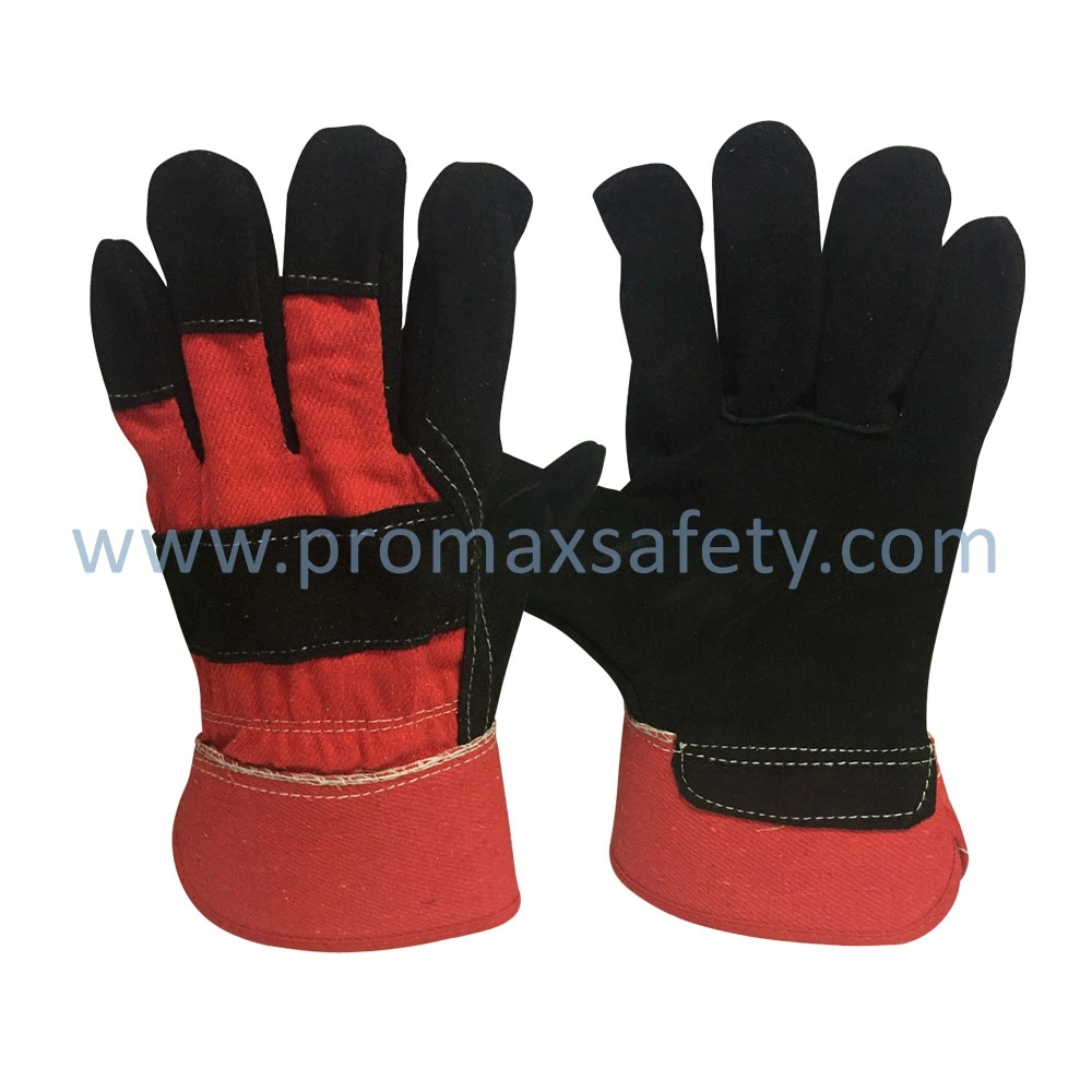 Anti Scratch Black Cow Split Leather Work Gloves