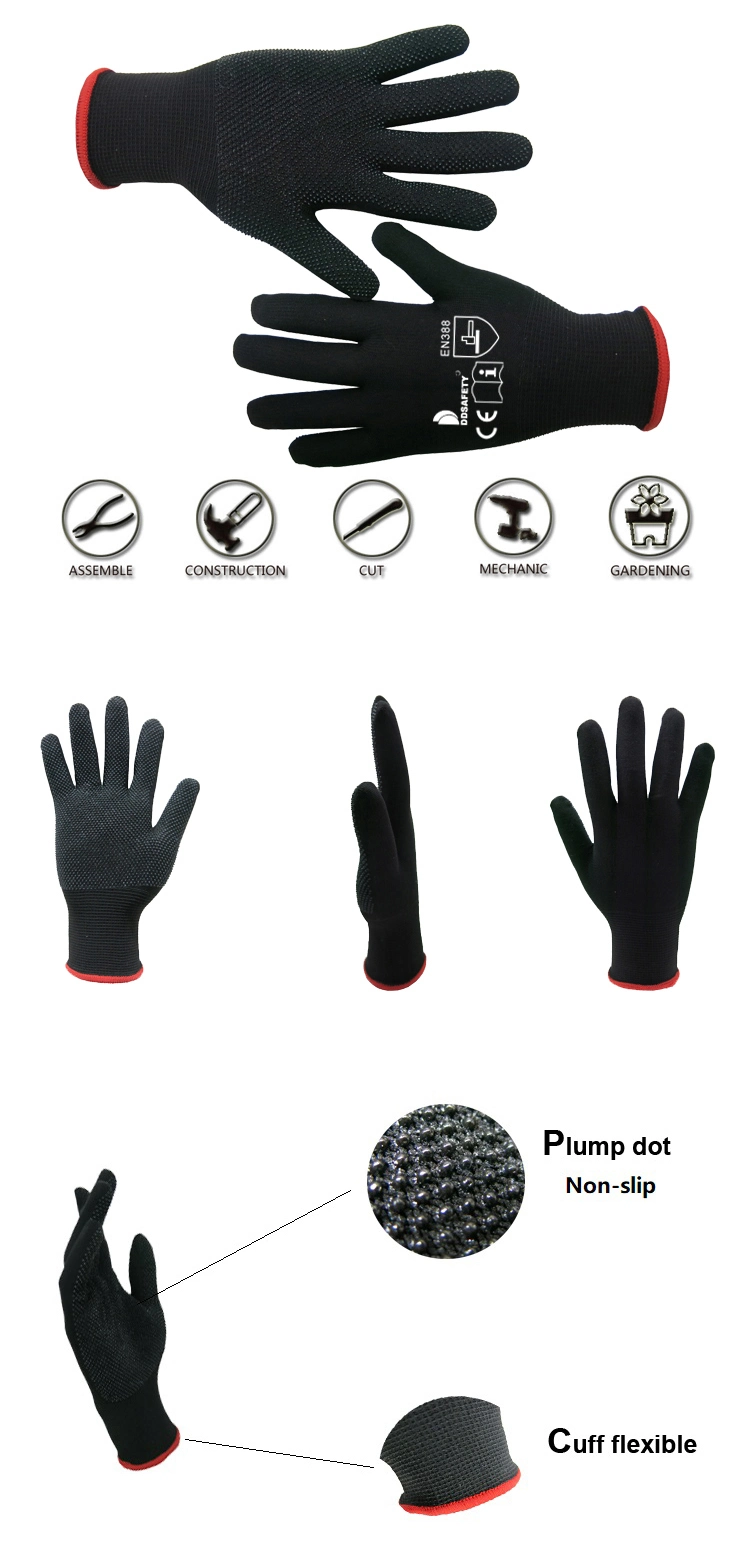 Black Nylon with Black Mini PVC Dots Hand Protection Gloves