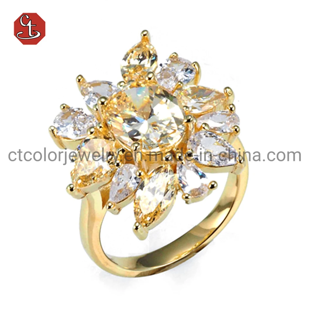 Yellow Diamond CZ Customized Jewelry 18K Gold Plated Silver Ring