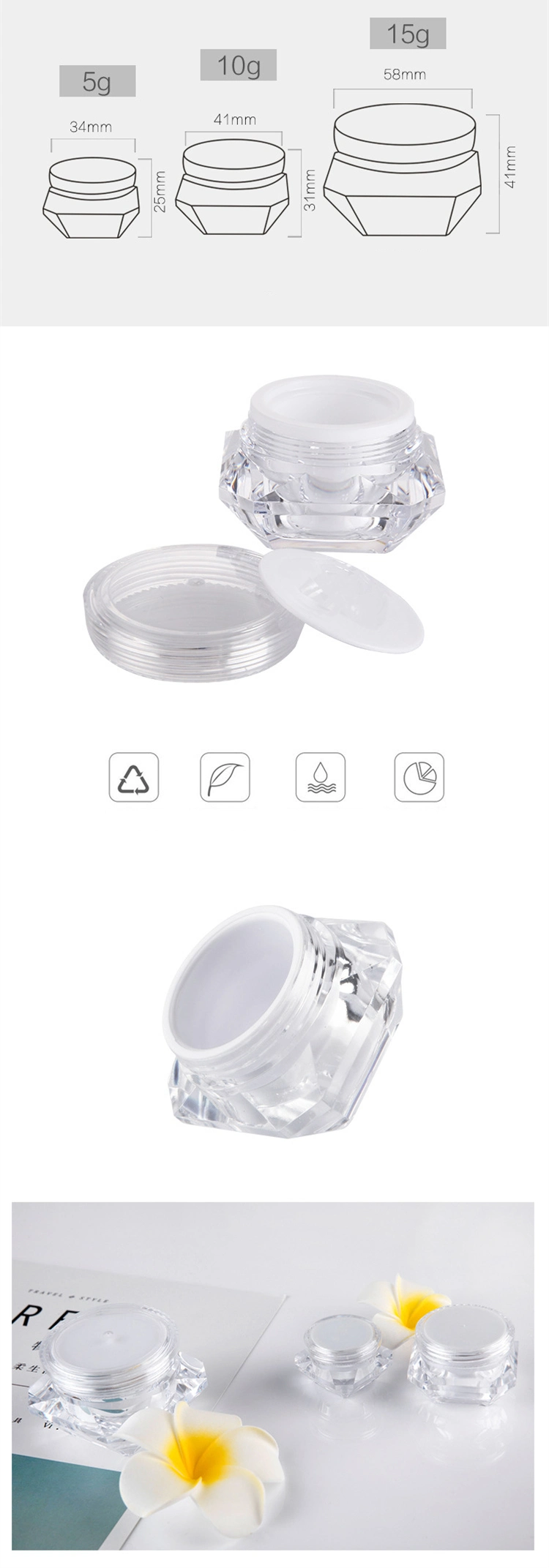 5g 10g 15g Mini Crystal Diamond Shape Luxury Clear Cosmetic Cream Jar